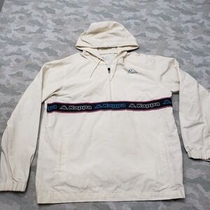 Kappa Track Jacket Mens XL Beige Windbreaker Quarter Zip Hooded